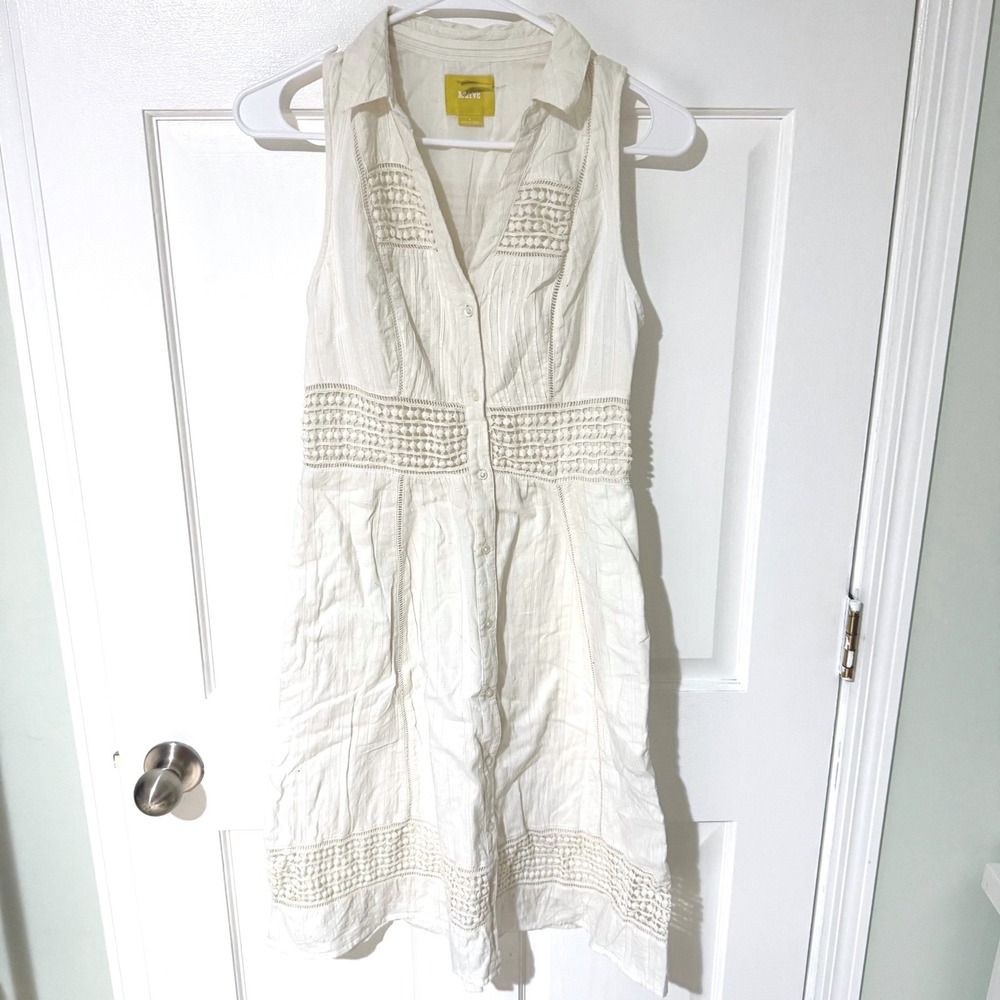 Maeve Anthropologie White Cotton Lace Crochet Sleeveless‎ Shirt Dress Size 4
